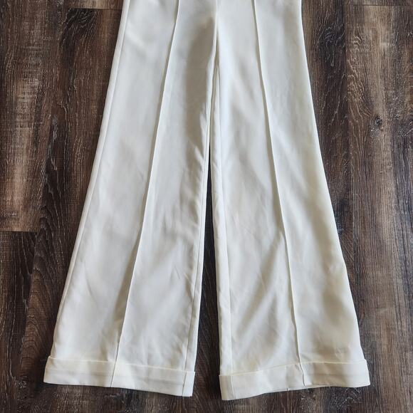 Retrofete Cream Jumpsuit Halter Padded Cups Size Medium Wide Leg - Picture 4 of 9